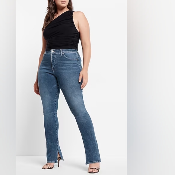 EXPRESS: Mid Rise Medium Wash Skyscraper Jeans - Picture 4 of 9